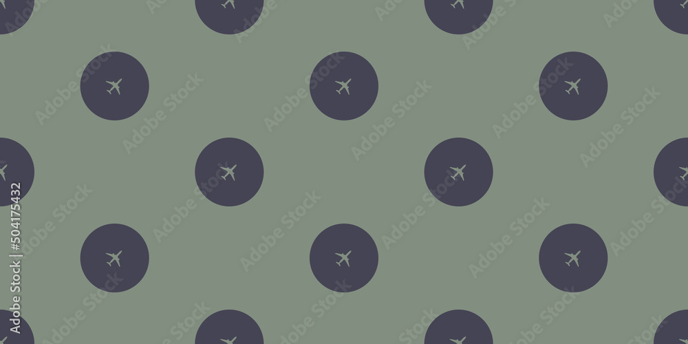 Aufkleber seamless airplane symbols pattern on wide scale green background - design template in editable vecto