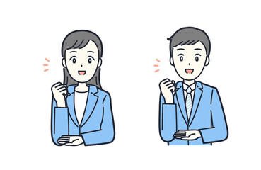 ガッツポーズをするスーツの会社員のイラスト素材