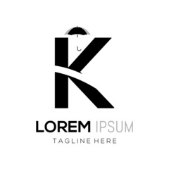 Letter K Umbrella Logo Design Vector. Initial K Umbrella Logo Design Vector Template Illustration.