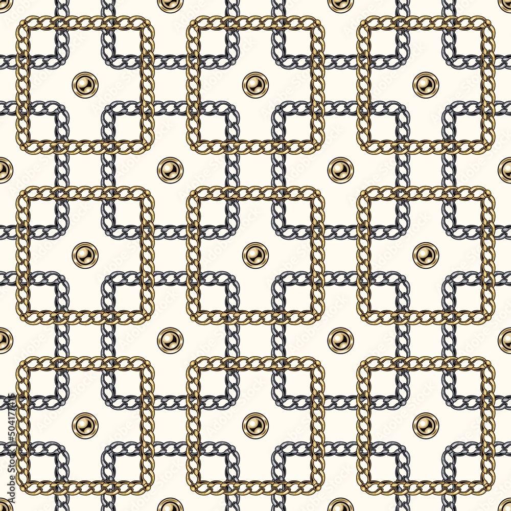Aufkleber seamless geometric chain pattern with intricate overlapping squares on white background. gold and si