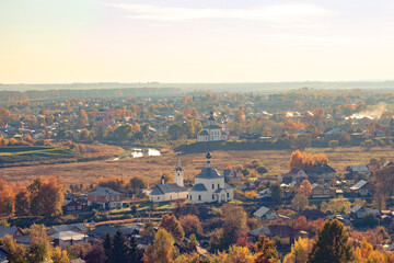 Autumn view of the town of Suzdal from the bell tower