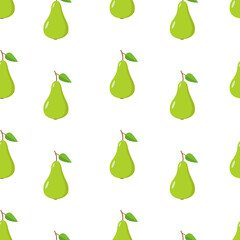Seamless Pattern Green pear on a white background. Vector illustration of ripe juicy fruit pears.