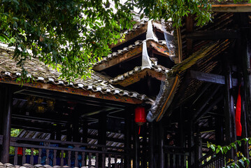 Fototapeta na wymiar Zhuang ethnic architecture in Guangxi, China, Wind and Rain Bridge