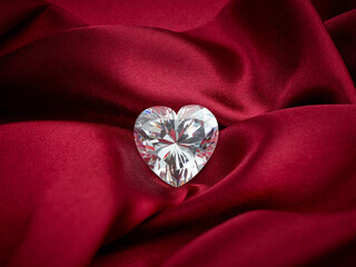Heart Cut Diamond on Red Silk Background
