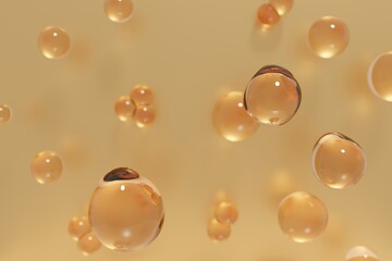 3d render of beautiful golden droplets of face serum for your beauty project