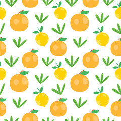 Seamless summer pattern with fruits. Vector illustration in flat style