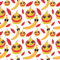 Seamless summer pattern with fruits. Vector illustration hand drawn