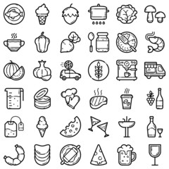 Food Flat Icon Set Isolated On White Background