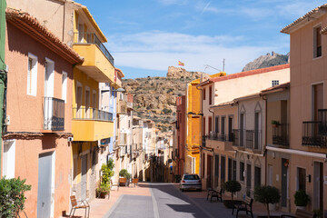 Busot Spain narrow streets in historic village tourist attraction near El Campello and Alicante