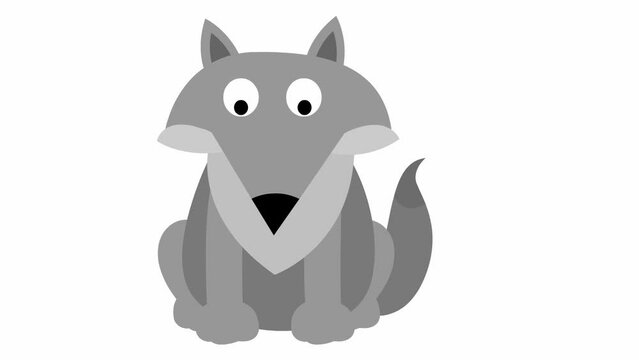 Animated cute wolf sits. Looped video. Vector flat illustration isolated on the white background