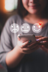 woman using smart phone Customer satisfaction concept