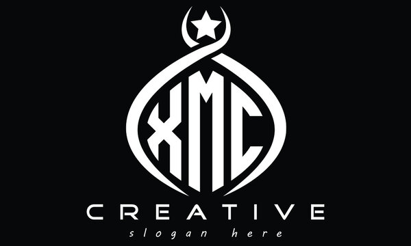 XMC three letters monogram curved oval initial academy university college school geometric unique shield logo design, vector template