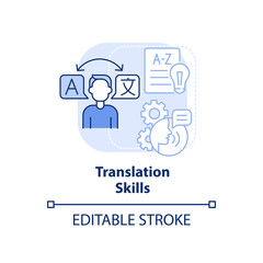 Translation skills light blue concept icon. In demand additional skill abstract idea thin line illustration. Isolated outline drawing. Editable stroke. Arial, Myriad Pro-Bold fonts used