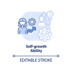 Self-growth ability light blue concept icon. Top soft skill in workplace abstract idea thin line illustration. Development. Isolated outline drawing. Editable stroke. Arial, Myriad Pro-Bold fonts used