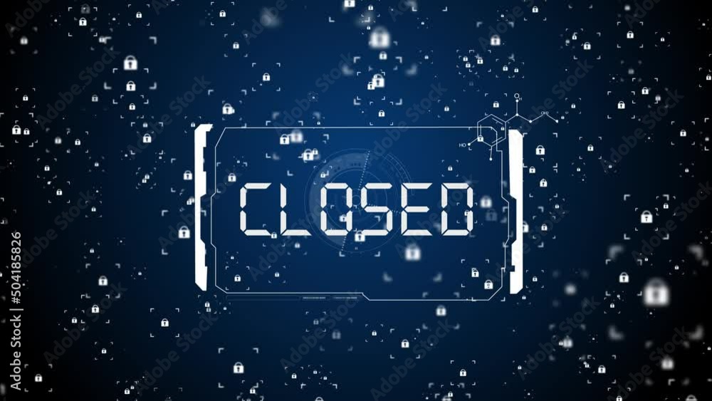 Poster closed, futuristic text. blue animation from the display
