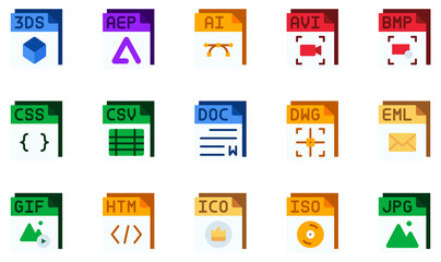 Set of Vector Icons Related to Files. Contains such Icons as Avi Fileds File, Ai File, Avi File, Doc File, Gif File, Jpg File and more.