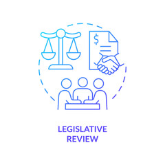 Obraz na płótnie Canvas Legislative review blue gradient concept icon. Public hearings. Government budgeting process abstract idea thin line illustration. Isolated outline drawing. Myriad Pro-Bold font used