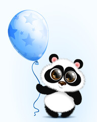 Panda cartoon with blue bow