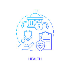 Health blue gradient concept icon. Healthcare services financing. Federal support. Expenditures abstract idea thin line illustration. Isolated outline drawing. Myriad Pro-Bold font used