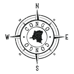 Republic of the Congo Stamp Map Compass Adventure. Illustration Travel Country Symbol. Seal Expedition Wind Rose Icon.