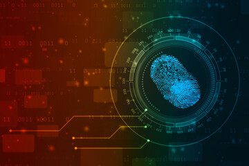Abstract security system concept with fingerprint on technology background, Fingerprint Scanning Identification System. Biometric Authorization and Business Security Concept