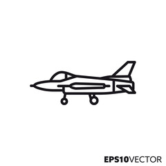 Fototapeta na wymiar Military jet aircraft vector line icon