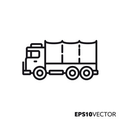 Military truck vector line icon
