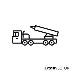 Missile launcher truck vector line icon