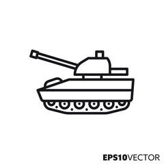 Military tank vector line icon