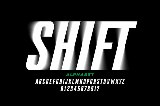 Shifted font design, alphabet letters and numbers vector illustration