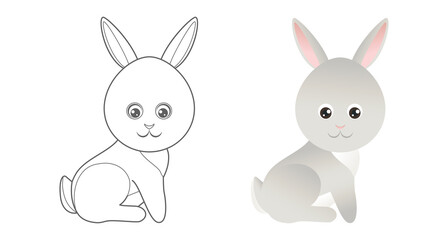 Rabbit coloring page. Cute farm animals coloring book for kids. Cartoon vector  outline baby animals.