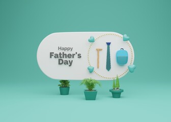 Happy Father's day with changing generation concept, 3d rendered stick, bag, and tie 