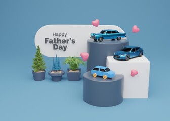 Happy father's day greeting card design with 3d car, father day post design.