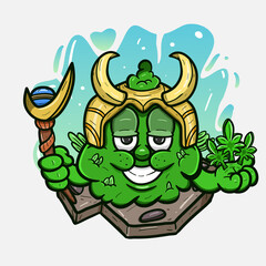 Cartoon Mascot Of  Weed Bud With Loki Style. Vector And Illustration - obrazy, fototapety, plakaty