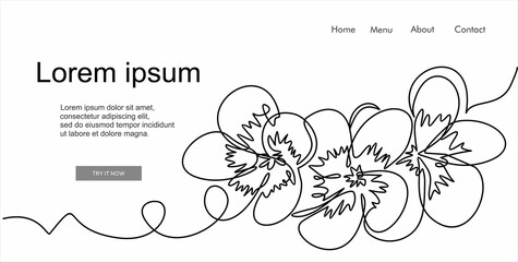 Plumeria flowers in continuous line art drawing style. Group of fragrant tropical plumeria (frangipani, jasmine) flowers. Minimalist black linear sketch on white background. Vector illustration - obrazy, fototapety, plakaty