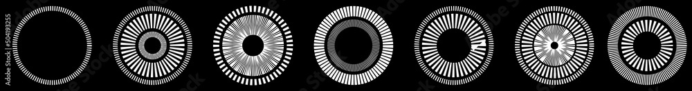 Poster geometric circle element with dashed lines. geometric radial, radiating element