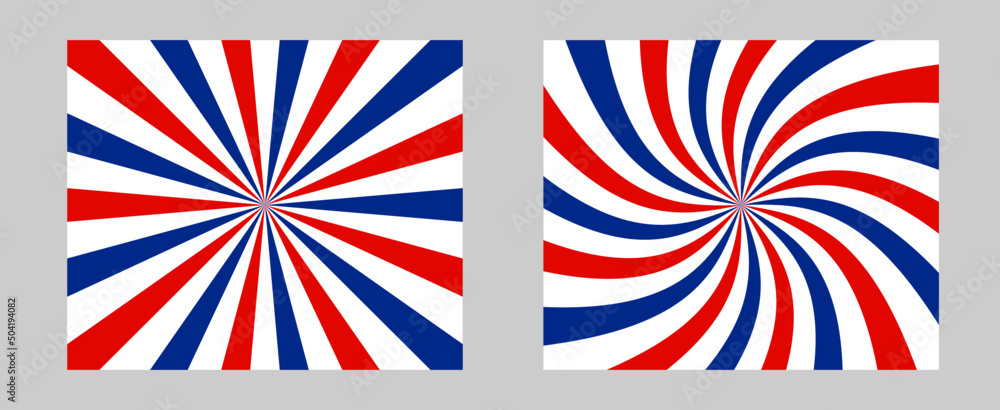 Aufkleber Red and blue color burst set of sun rays background  distributed in a retro style for banners, cards on 4th of July