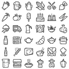 Food Flat Icon Set Isolated On White Background