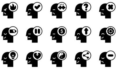Set of Vector Icons Related to Human Mind. Contains such Icons as Angry, Approved, Conflict, Confused, Disabled, Happiness and more.