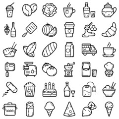 Food Flat Icon Set Isolated On White Background