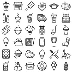 Food Flat Icon Set Isolated On White Background