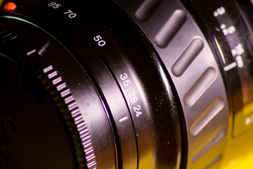 Focal length markings on a photographic lens