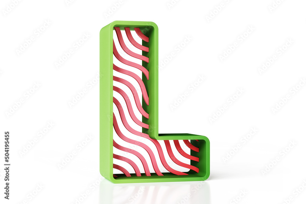 Poster new fashionable 3d typographic character l made of green and red color scheme. highly detailed 3d re
