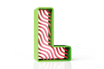New fashionable 3D typographic character L made of green and red color scheme. Highly detailed 3D rendering.