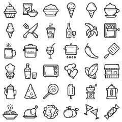 Food Flat Icon Set Isolated On White Background