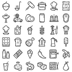 Food Flat Icon Set Isolated On White Background