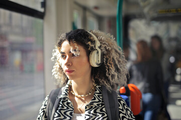 young woman in a  tram