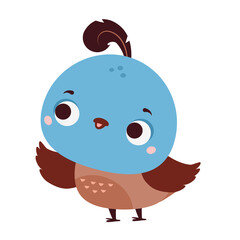 Cute quail. Cartoon bird character for kids and children