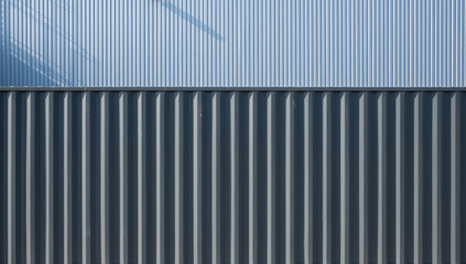 Shipping container and corrugated iron sheet, aluminum Facade of a warehouse as background texture