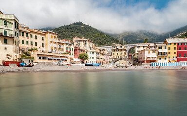 breathtaking view of a fishing village with colorful houses overlooking the sea.Bogliasco, Gulf Paradise. Genoa - Italy